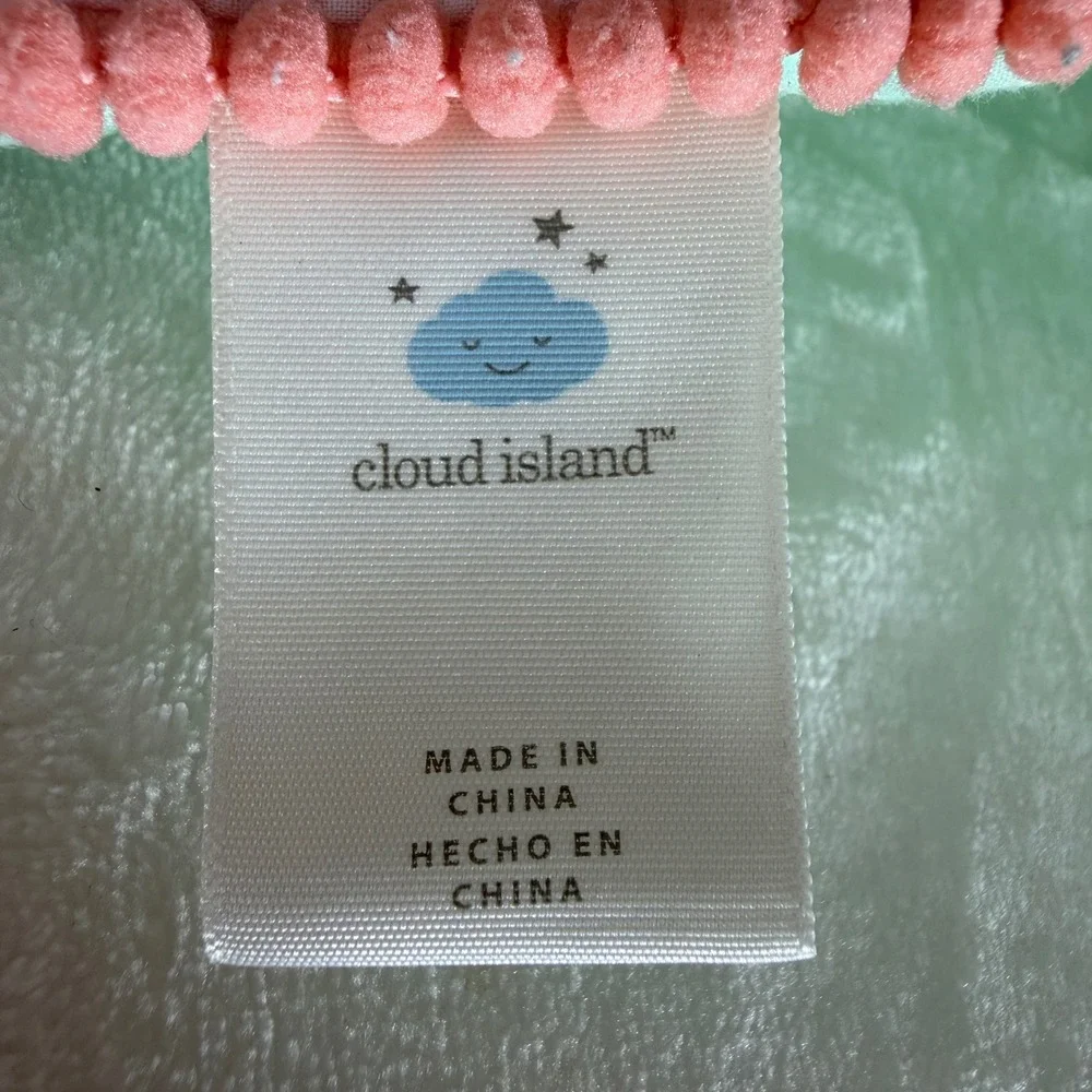 Cloud Island Target Baby Crib Quilt Mint Green Polka Dot Pink Pom Pom Trim 30x38